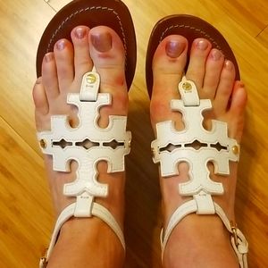 Tory Burch white flat sandals